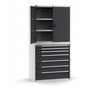 Armadio portautensili con porte a 7 cassetti, 3 piani regolabili, L1020 x P573 x H2000 mm