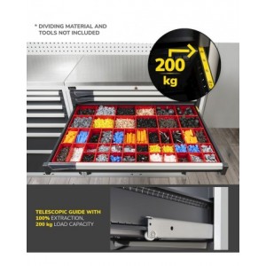 Armadio portautensili con porte a 7 cassetti, 3 piani regolabili, L1020 x P573 x H2000 mm