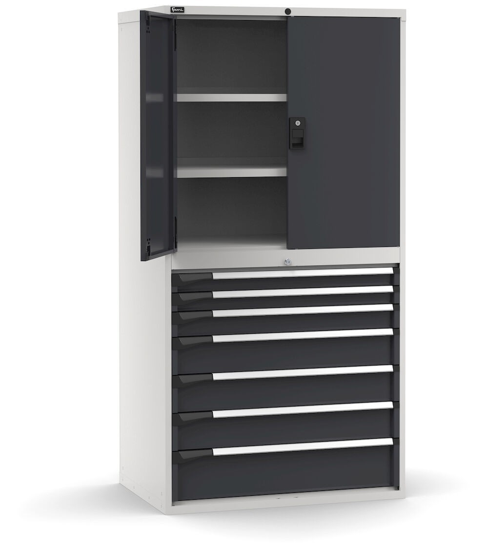 Armadio portautensili a 7 cassetti e 3 piani regolabili, L1020 x P726 x H2000 mm