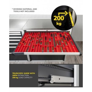 Armadio portautensili con porte, 7 cassetti e 3 piani regolabili,  L1190 x P726 x H2000 mm