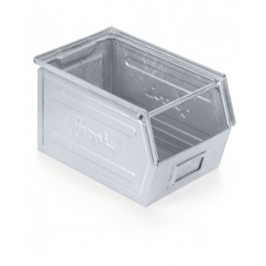 Contenitore a bocca di lupo zincato con traversino, mis.3, L210 x P350 x H200 mm