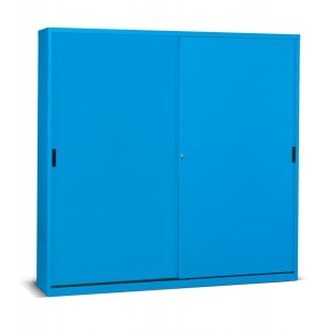 Schrank mit Schiebetüren, 4 Fachböden, Trennwand, 2046x450x2000 H mm, blau