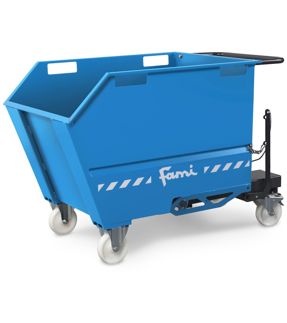 Benna ribaltabile portarottami con ruote, capacità 500 Lt