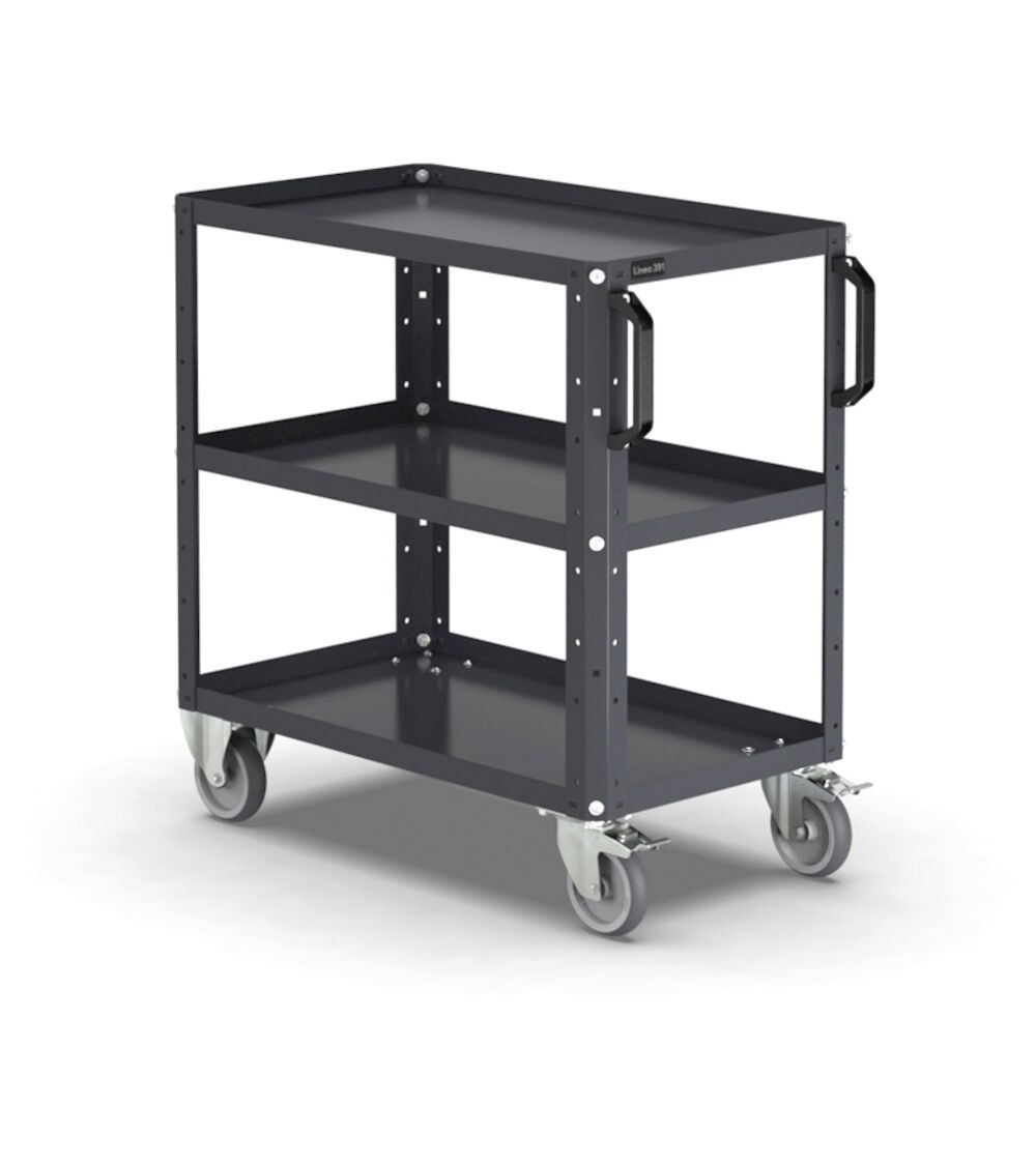 Carrello per officina a 3 ripiani con bordo rialzato, portata 330 kg,  XS