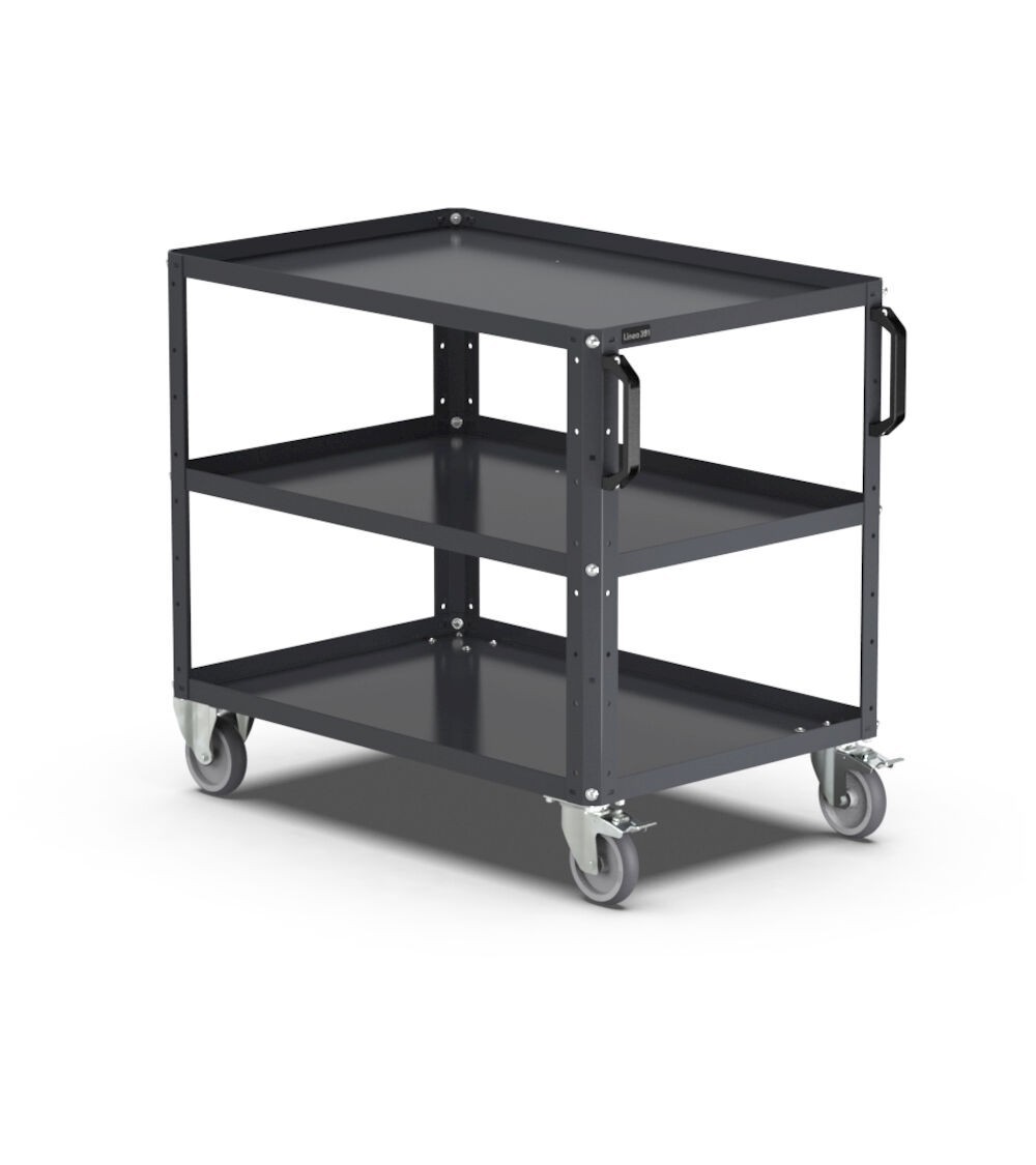 Carrello per officina a 3 ripiani con bordo rialzato, portata 330 kg,  XL