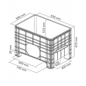 Cassone in plastica sovrapponibile, L1040 x P640 x H670 mm