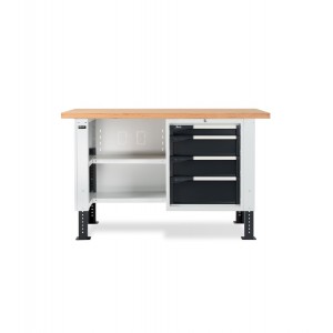 Werktisch mit Schubladenschrank und 2 Halbböden, L 150 cm MASTERBR1501