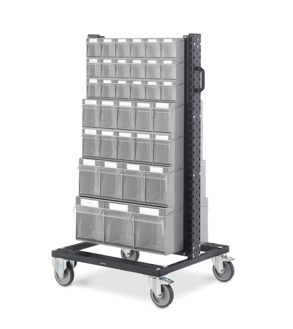 Wagen Bin Cart mit 70 transparenten Schubladenschränken Visual Box, BINCART0701