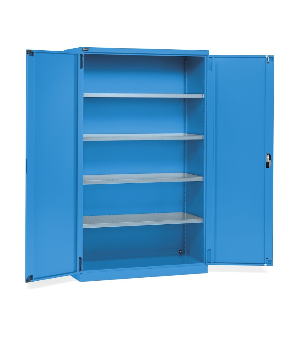 Flügeltürschrank mit 4 geschlitzten Böden, 1193x555x2000 H mm, RAL 5012, PERFOM17003