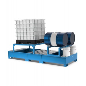 Auffangwanne Kapazität 1100 l, mit Gestell und Fasshalter, ECO1312