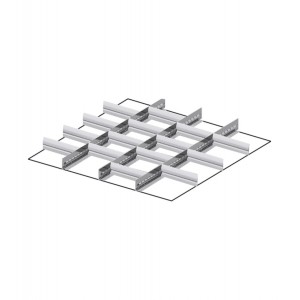 Set mit 3 geschlitzten Längsteilern, 15 Querteilern für Schubladen mit H 75 mm, 36x36 EH