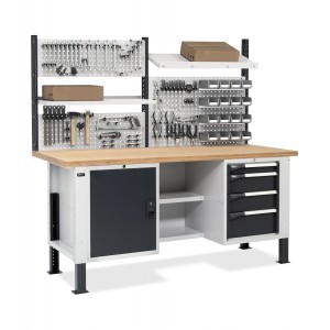 Werkbank mit Schrank mit 4 Schubladen, 1 Fach mit Türe, 2 Halbböden und Lochwand, MASTERBR2009